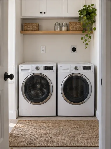 Stage 6: a new dedicated outlet and a new 30 A dryer receptacle in the wall.