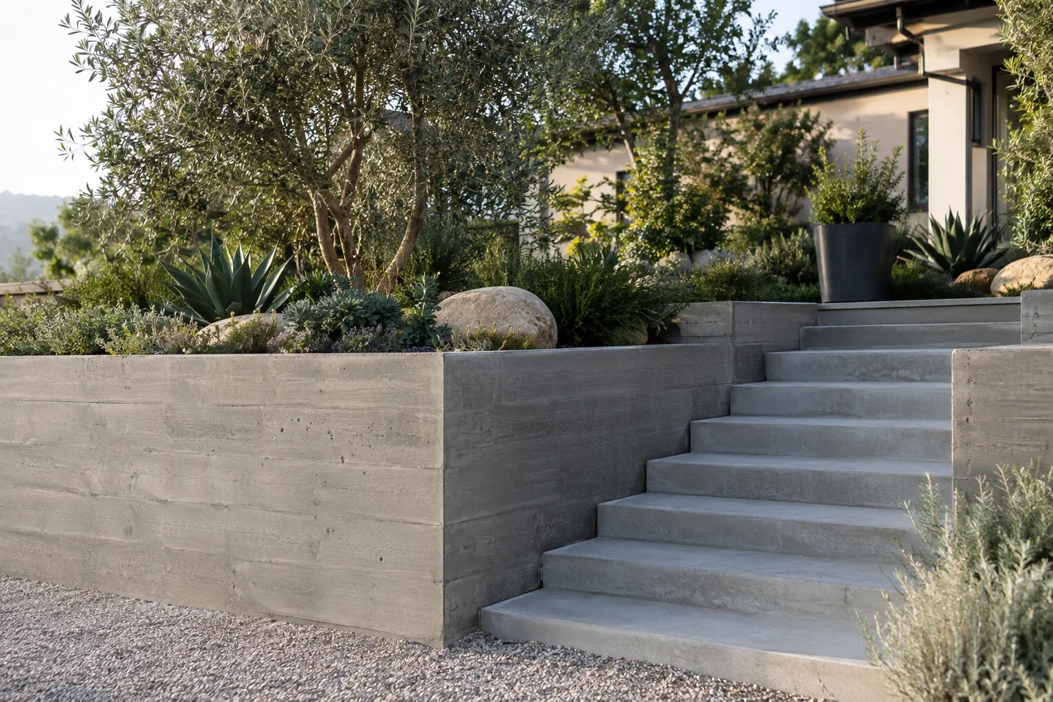 Milpitas retaining wall and stair