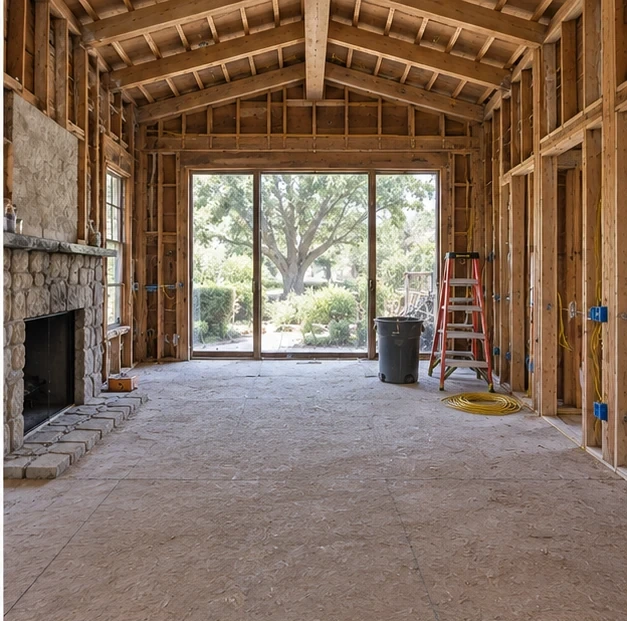 Cambrian living room, rough framing: Beams set, new header for the wider slider.