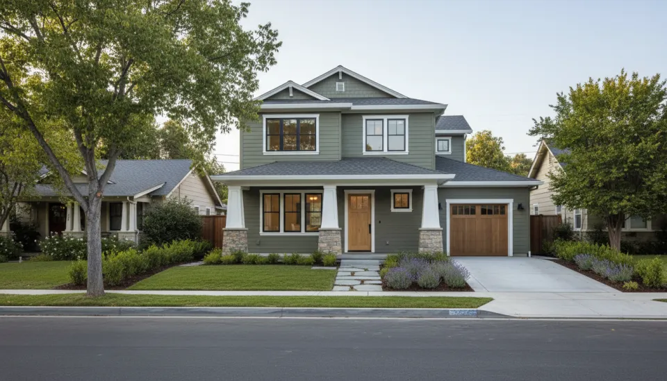 A finished modern craftsman home in Willow Glen, photographed from the sidewalk.