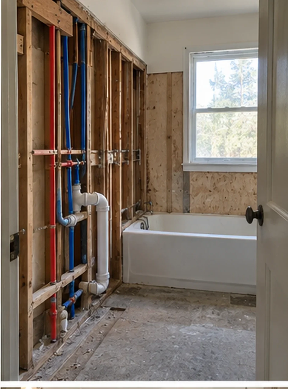 Niles hall bath, New lines in: PEX hot and cold run, new ABS drain and vent, valve set to the tile plan.